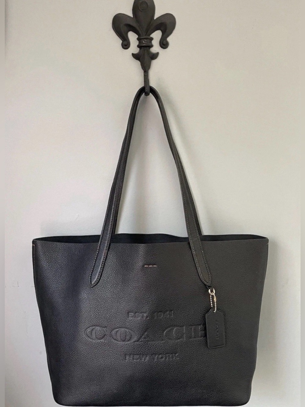 COACH Cameron Tote Shoulder Bag Black Pebble Leather Embossed Logo/ Lightweight